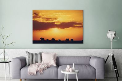 Leinwandbilder - 120x80 cm - Elefantenherde bei Sonnenuntergang (Gr. 120x80 cm)