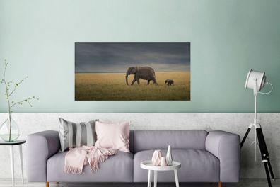 Glasbilder - 160x80 cm - Elefanten fliehen vor dem schlechten Wetter (Gr. 160x80 cm)