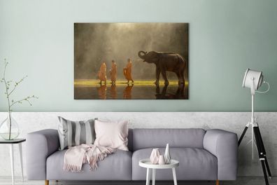 Leinwandbilder - 140x90 cm - Elefant mit Mönchen (Gr. 140x90 cm)