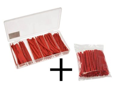 Schrumpfschlauch Set rot 200 teilig Sortiment Box mit Nachfüller Tüte