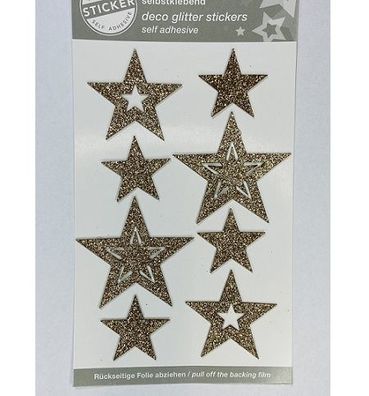 Sticker Sterne gold-glitter, Durchmesser: 3 - 5cm, 16 Stück-Packung