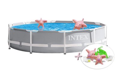 INTEX 26702GN PrismFrame Pool (305x76cm) inkl. Pumpe + aufblasbare Schwimmtiere