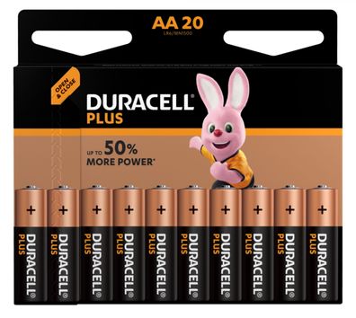 20x Duracell PLUS Batterie Alkaline Mignon AA LR6 MN1500 1,5V 1x20er Blister