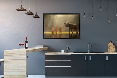 Poster - 90x60 cm - Elefant mit Mönchen (Gr. 90x60 cm)