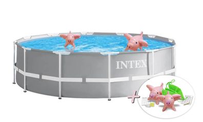 INTEX 26710NP PrismFrame Pool (366x76cm) Aufstellpool + aufblasbare Schwimmtiere