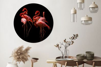 Runde Wandbilder - 140x140 cm - Flamingos - Vögel - Federn - Schwarz (Gr. 140x140 cm)