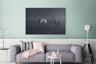 Leinwandbilder - 140x90 cm - Pferde - Licht - Nebel (Gr. 140x90 cm)