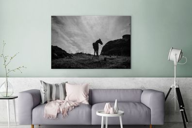 Leinwandbilder - 140x90 cm - Pferd - Wolken - Wiese (Gr. 140x90 cm)