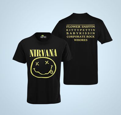 Nirvana Smaily Gelb kurt cobain Flower Sniffin Rock Band Bio Herren T-Shirt