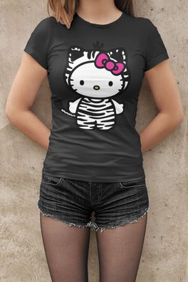 Bio Baumwolle Damen T-Shirt Hello Kitty Hallo Zebra Katze Süße Katze Lady Cat