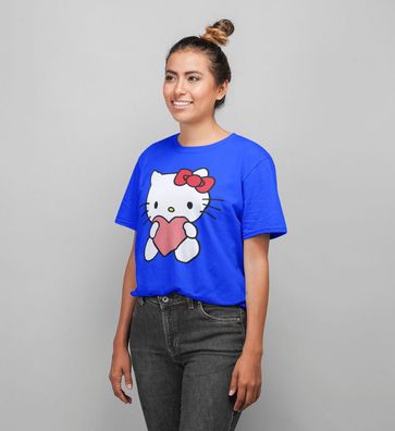 Bio Baumwolle Damen T-Shirt Oversize Hello Kitty Hallo Herz Katze Süße Katze