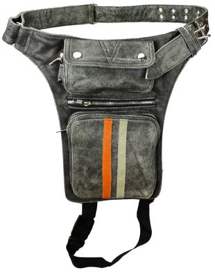 Motorrad & Biker Echt Leder Beintasche Vintage Custom Freizeit Leg Bag Grau