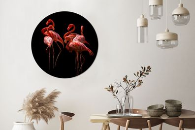 Runde Wandbilder - 90x90 cm - Flamingo - Rosa - Schwarz (Gr. 90x90 cm)