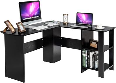 L-förmiger Computertisch, Eckschreibtisch mit 2 offenen Regalböden, Bürotisch Holz