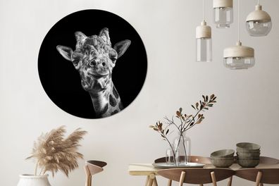 Runde Wandbilder - 120x120 cm - Giraffe - Tier - Schwarz - Weiß (Gr. 120x120 cm)