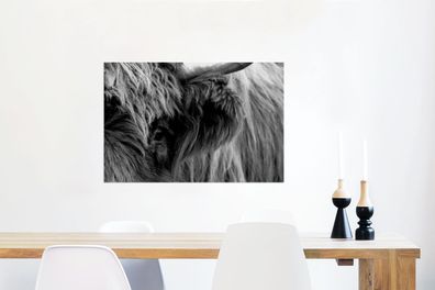 Glasbilder - 90x60 cm - Scottish Highlander - Auge - Schwarz - Weiß (Gr. 90x60 cm)