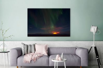 Leinwandbilder - 120x80 cm - Nordlichter - Sternenhimmel - Vulkan (Gr. 120x80 cm)