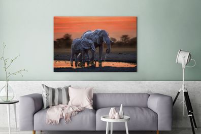 Leinwandbilder - 120x80 cm - Zwei Elefanten bei Sonnenuntergang (Gr. 120x80 cm)