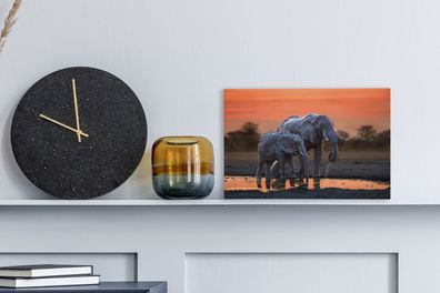 Leinwandbilder - 30x20 cm - Zwei Elefanten bei Sonnenuntergang (Gr. 30x20 cm)
