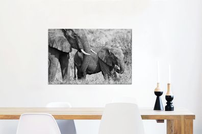Leinwandbilder - 90x60 cm - Baby-Elefant und ihre Mutter in Kenia in schwarz und weiß