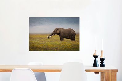 Glasbilder - 90x60 cm - Weidender Elefant in der Natur Afrikas (Gr. 90x60 cm)