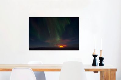 Leinwandbilder - 90x60 cm - Nordlichter - Sternenhimmel - Vulkan (Gr. 90x60 cm)