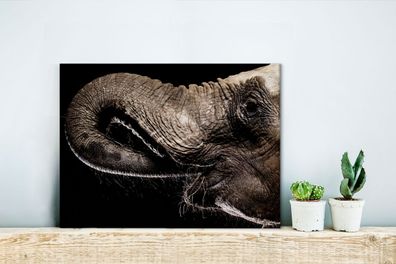 Leinwandbilder - 40x30 cm - Porträt eines Elefanten mit seinem Rüssel im Maul