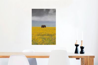 Glasbilder - 40x60 cm - Elefant in einem gelben Blumenfeld (Gr. 40x60 cm)
