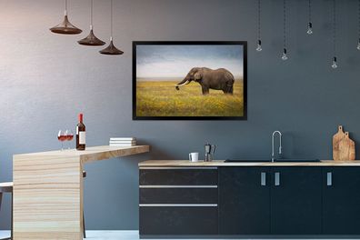 Poster - 90x60 cm - Weidender Elefant in der Natur Afrikas (Gr. 90x60 cm)
