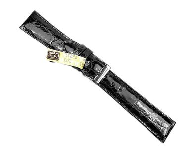Echt Krokodil XL Uhrenarmband | Krokoleder, schwarz, glänzend 32226S