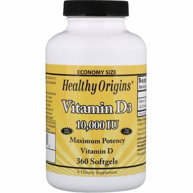 Healthy Origins, Vitamin D3 10.000 IU, 360 Softgels