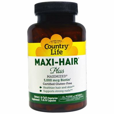 Country Life, Maxi Hair Plus, 120 vegetarische Kapseln