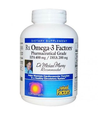 Natural Factors, Rx Omega-3 Factors, EPA 400 mg DHA 200 mg, 120 Softgel-Kapseln