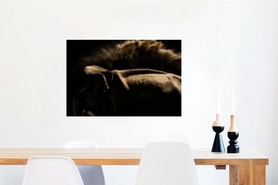 Glasbilder - 60x40 cm - Elefant schüttelt Schlamm auf einem schwarzen Hintergrund ab