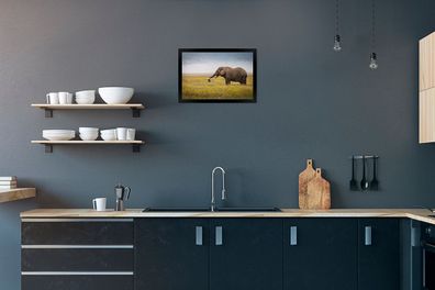 Poster - 30x20 cm - Weidender Elefant in der Natur Afrikas (Gr. 30x20 cm)