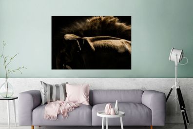 Glasbilder - 120x80 cm - Elefant schüttelt Schlamm auf einem schwarzen Hintergrund ab