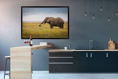 Poster - 120x80 cm - Weidender Elefant in der Natur Afrikas (Gr. 120x80 cm)