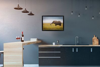 Poster - 60x40 cm - Weidender Elefant in der Natur Afrikas (Gr. 60x40 cm)