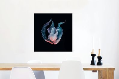 Glasbilder - 50x50 cm - Qualle - Blau - Rosa (Gr. 50x50 cm)