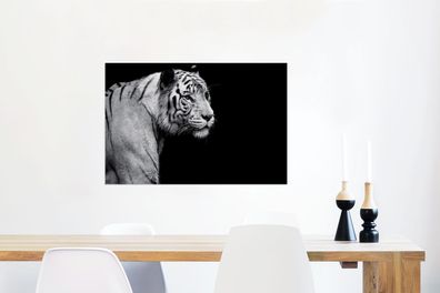 Glasbilder - 90x60 cm - Studio Schuss weißen Tiger auf schwarzem Hintergrund