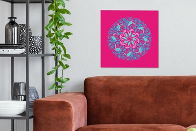 Leinwandbilder - 50x50 cm - Mandala mit Blumen (Gr. 50x50 cm)