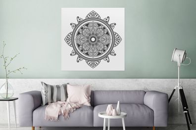 Glasbilder - 90x90 cm - Mandala Blumenmuster (Gr. 90x90 cm)