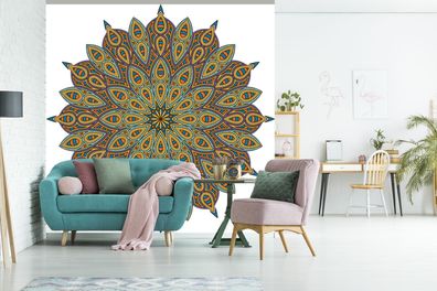 Fototapete - 280x280 cm - Mandala mit Blattform (Gr. 280x280 cm)