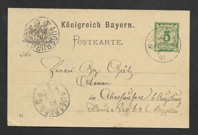 Ganzsache Königreich Bayern Postkarte 1891