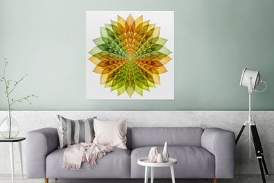 Glasbilder - 90x90 cm - Mandala mit Blattformen (Gr. 90x90 cm)