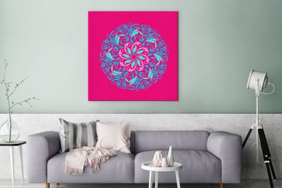 Leinwandbilder - 90x90 cm - Mandala mit Blumen (Gr. 90x90 cm)