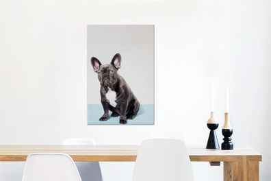 Leinwandbilder - 60x90 cm - Französische Bulldogge - Portrait - Schwarz