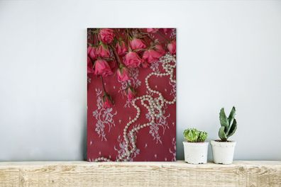 Glasbilder - 20x30 cm - Perlenketten entlang Bouquet mit rosa Rosen (Gr. 20x30 cm)