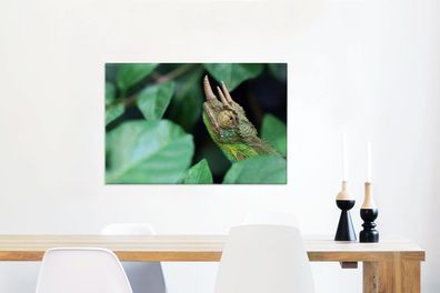Leinwandbilder - 60x40 cm - Verstecktes Chamäleon zwischen den Blättern
