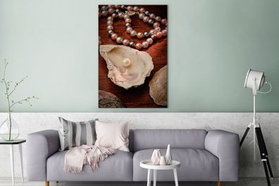 Leinwandbilder - 90x140 cm - Perlenkette entlang der Auster (Gr. 90x140 cm)